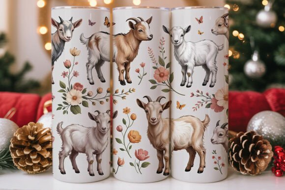 Baby Goats Floral Watercolor 20oz Wrap
