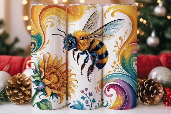 Bee Happy Sunflower Floral Tumbler Wrap Design