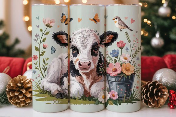 Cute Baby Cows Floral Tumbler Wrap Design Review