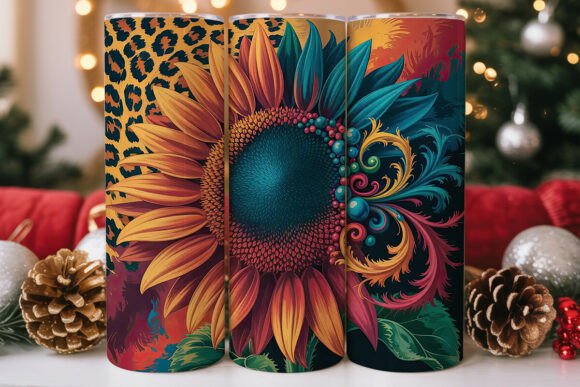 Red Teal Sunflower Leopard Tumbler Wrap Design Review
